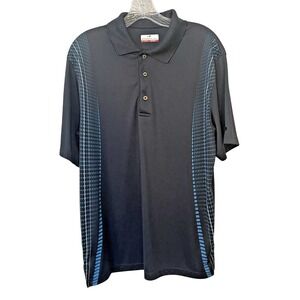 Grandslam Mens Large L Golf‎ Polo Shirt Black Blue Geometric Print Short Sleeve